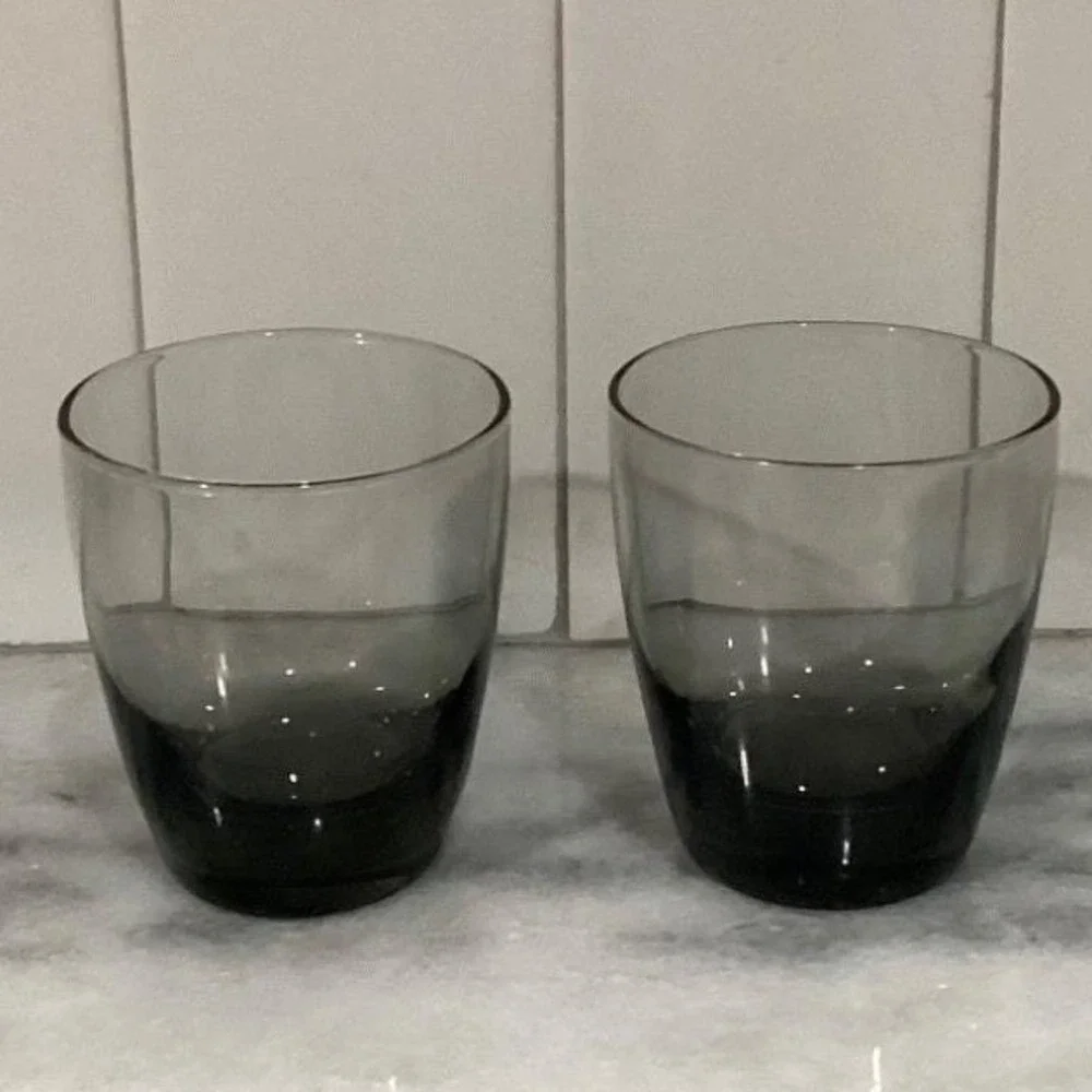 Libbey Smoke Gray Glass Tumblers, Set of 2, Vintage Weighted Bottom Glassware‎